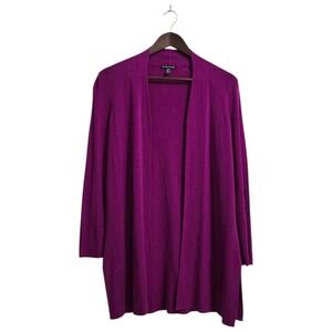 Eileen Fisher Open Front Superfine Merino Wool Cardigan In Cerise Sz XS